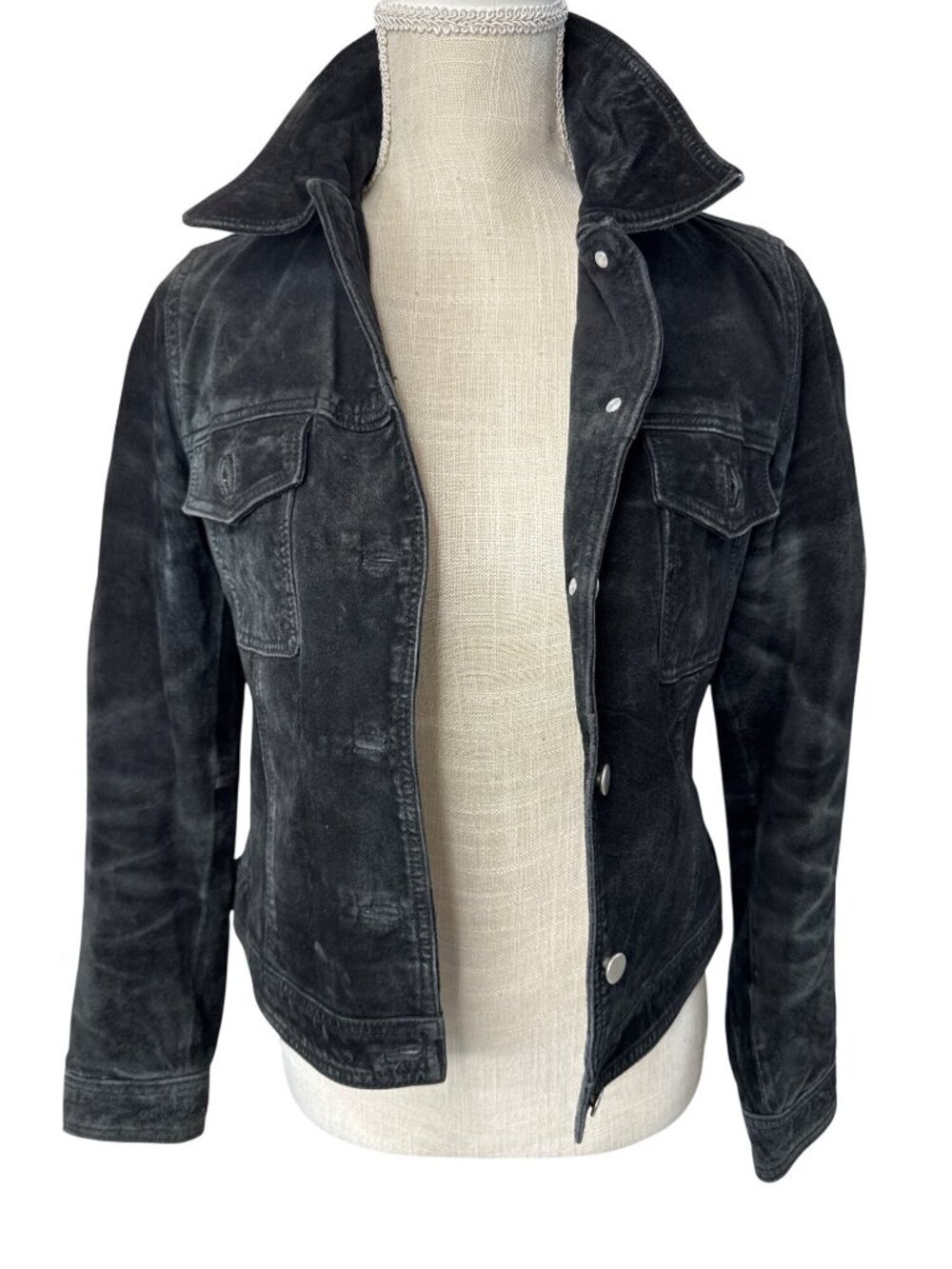 Sphirea Black Velvet Jacket Womens Size S Distressed Look Button Front